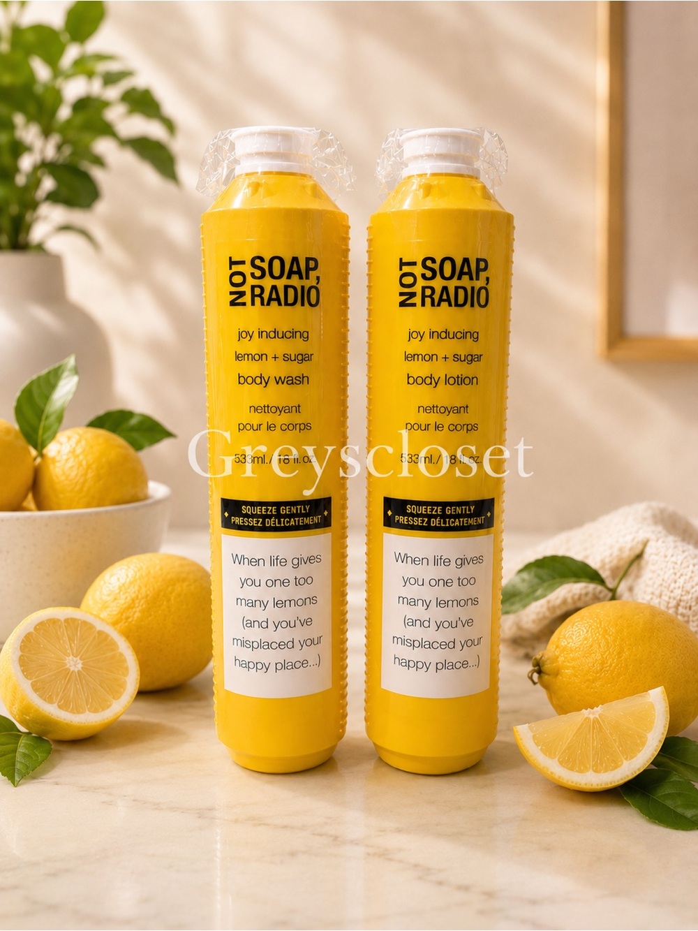 NOT SOAP, RADIO Lemon + Sugar Body Wash & Body Lotion Set | JUMBO SIZE